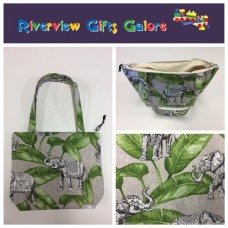 Medium Tote Bag with Zip- Elephants